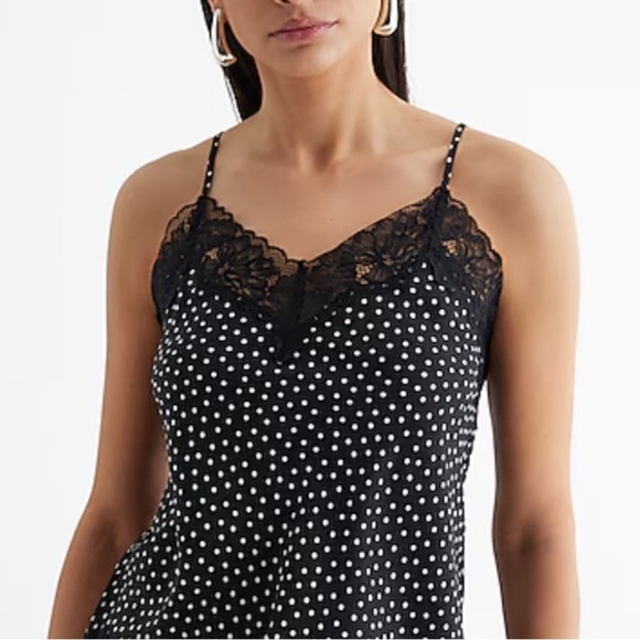 Nordstrom BP Black Shite Polka Dot Lace Trim Cami Lightweight Tank Top Size SML - Picture 4 of 9